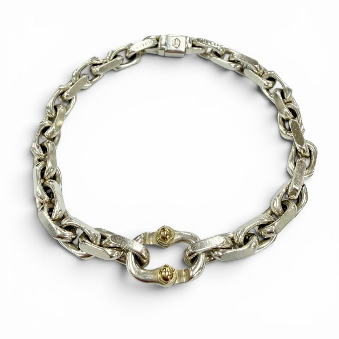 TIFFANY&Co. Tiffany Makers Narrow Chain 925 18K Small Bracelet, Approx. 18cm in Length, Silver/Gold,: --- Catalog ---Category: SizeLength: 18cm / 7.08''Category: DesignType: Charm braceletGender: WomenMaterial: Gold (18K), Silver 925Category: GeneralBrand: Tiffany--- Item List ---Section: ConditionRan
