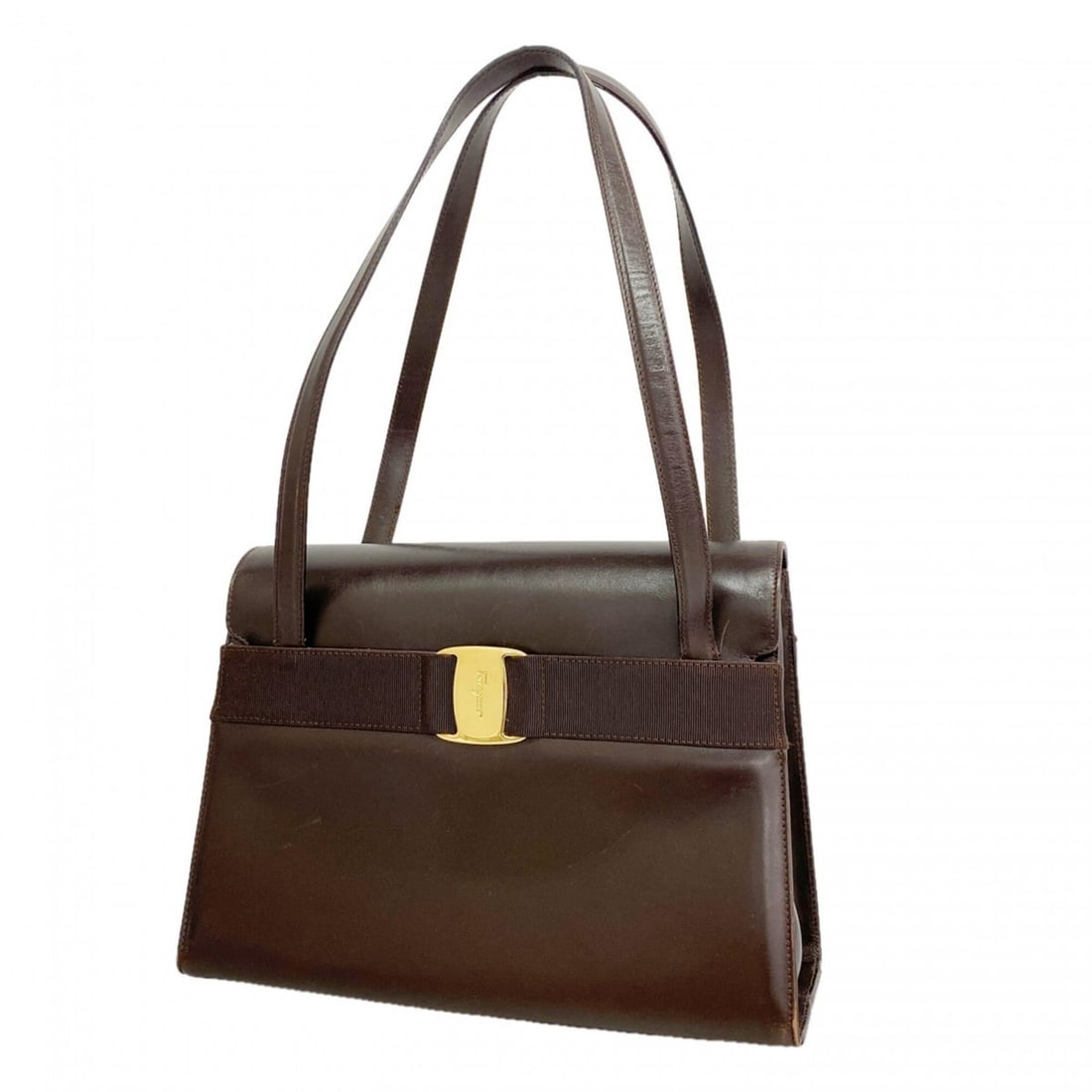 Salvatore Ferragamo Vara Leather Shoulder Bag, Brown, Women's: --- Catalog ---Category: SizeSize (HxWxD): 21.5cm x 30cm x 11cm / 8.46'' x 11.81'' x 4.33''Category: DesignType: Shoulder bagColor: BrownGender: WomenMaterial: Leather Hardware Color: GoldCategory: Ge