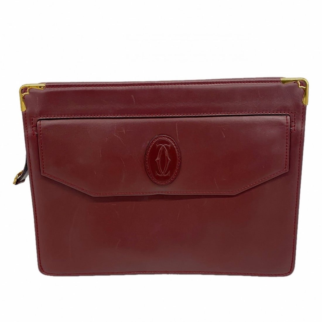 Cartier Must Leather Clutch Bag, Bordeaux, Men's: --- Catalog ---Category: SizeSize (HxWxD): 20cm x 26.5cm x 5cm / 7.87'' x 10.43'' x 1.96''Category: DesignType: Clutch bagColor: BordeauxGender: MenMaterial: Leather Hardware Color: GoldCategory: Gene