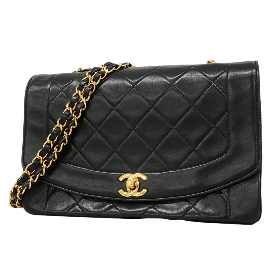 Chanel Diana Chain Shoulder Bag, Lambskin, Black, Women's: --- Catalog ---Category: SizeSize (HxWxD): 17cm x 25cm x 7cm / 6.69'' x 9.84'' x 2.75''Category: DesignType: Shoulder bagColor: BlackGender: WomenMaterial: Leather Hardware Color: GoldLeather/Fur Type