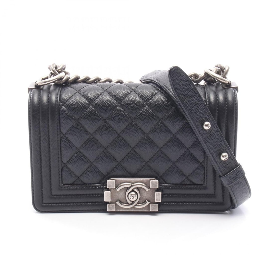 Chanel Boy Small Shoulder Bag/Handbag, Caviar Leather (Grained Calfskin), Women's, Black, A67085 (1 of 11)