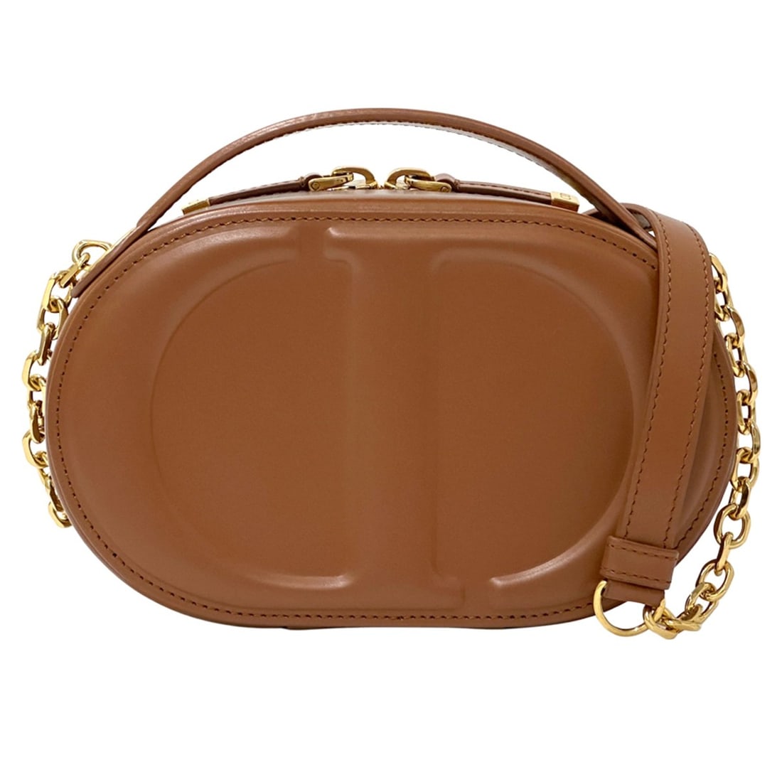 Christian Dior Dior handbag for women, brand name shoulder bag, leather oval camera brown, mini (1 of 13)