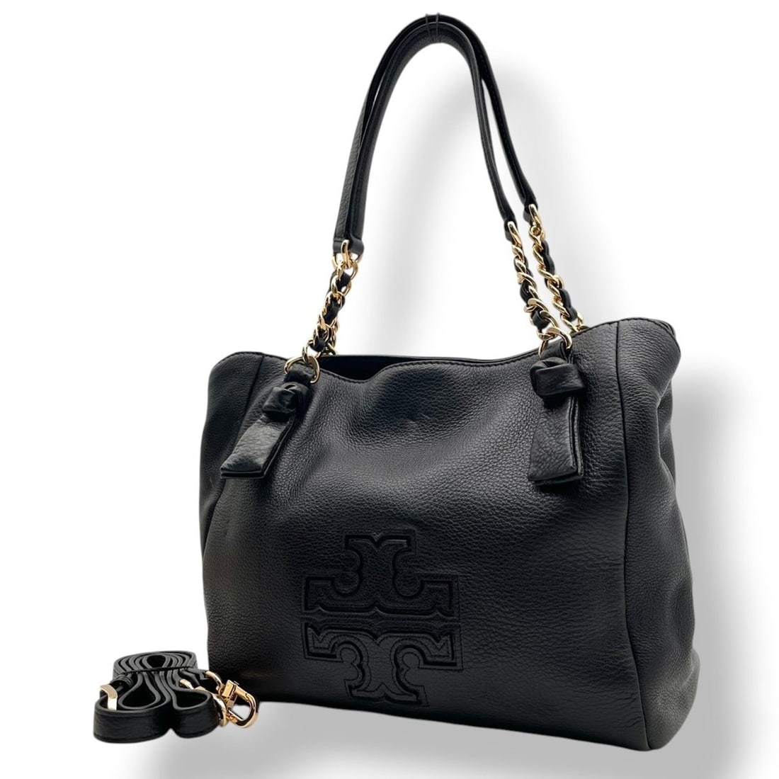 Tory Burch Thea Chain Strap Tote Bag, Leather, Black, Gold Hardware, Women's, Size S2: --- Catalog ---Category: SizeSize (HxWxD): 23cm x 28cm x 15cm / 9.05'' x 11.02'' x 5.9''Category: DesignType: Tote bagColor: BlackGender: WomenMaterial: Leather Category: GeneralBrand: Tory Burch--- I