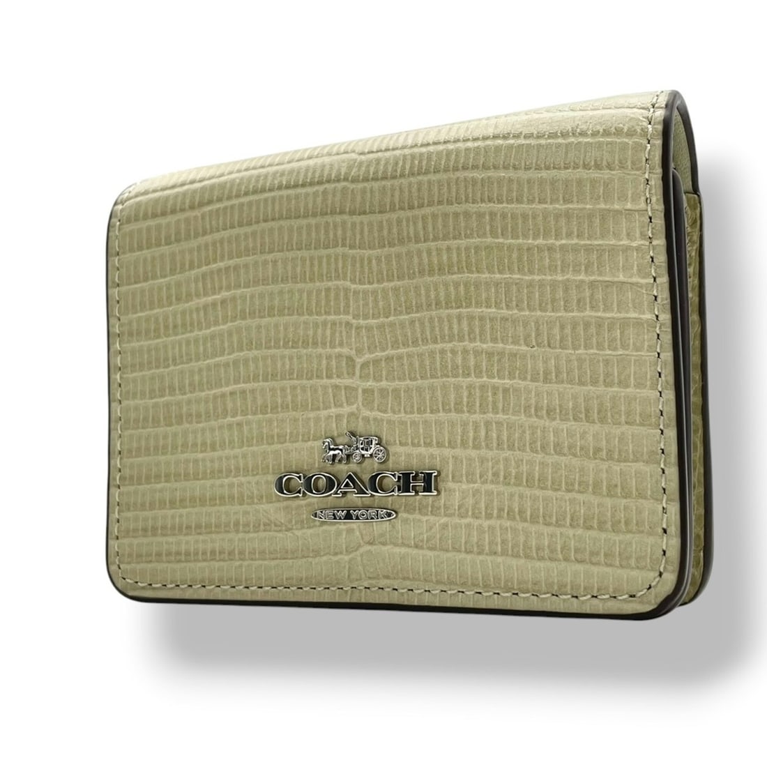 Coach Mini Wallet on Chain CR372 Pale Green Embossed Leather Tri-fold Silver Hardware Women's M3 (1 of 20)