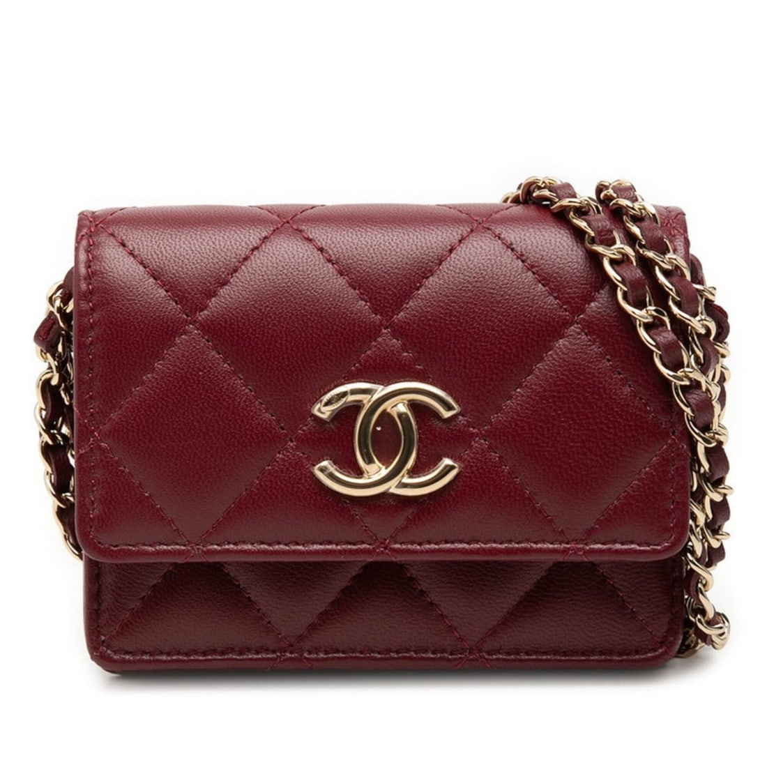 Chanel Coco Mark Matelassé Chain Mini Shoulder Bag Wallet, Bordeaux-colored Lambskin, Women's: --- Catalog ---Category: SizeSize (HxWxD): 8cm x 10.5cm x 3cm / 3.14'' x 4.13'' x 1.18''Category: DesignType: Shoulder bagColor: BordeauxGender: WomenMaterial: Leather Leather/Fur Type: LambskinCatego
