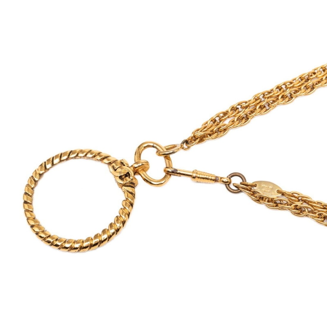 Chanel 1983 Vintage Magnifying Glass Necklace, Double Strand, Gold Plated, Women's CHANEL: --- Catalog ---Category: SizePendant Size: 42.7mm x 41.5mm / 1.68'' x 1.63''Neck Circumference: 94 cm / 37''Category: DesignColor: GoldGender: WomenNecklace Type: NecklaceCategory: GeneralBrand: Chane