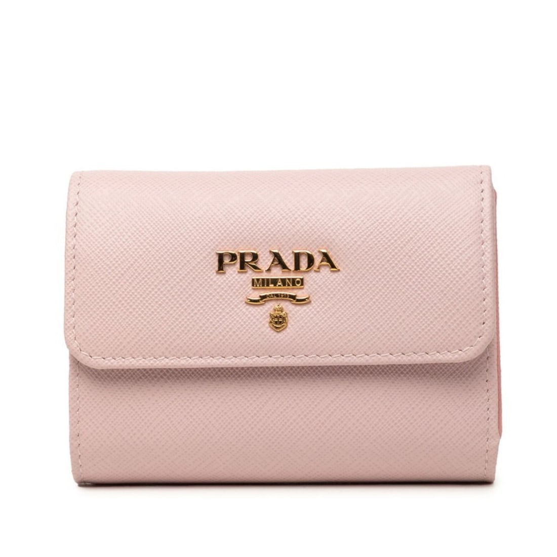 Prada Tri-fold Wallet with Triangle Logo Plate, 1MH025, Pink Saffiano Leather, Women's PRADA: --- Catalog ---Category: SizeSize (HxWxD): 9cm x 12cm x 2.5cm / 3.54'' x 4.72'' x 0.98''Category: DesignType: Wallet (tri-fold)Color: PinkGender: WomenMaterial: Leather Leather/Fur Type: Saffiano leat
