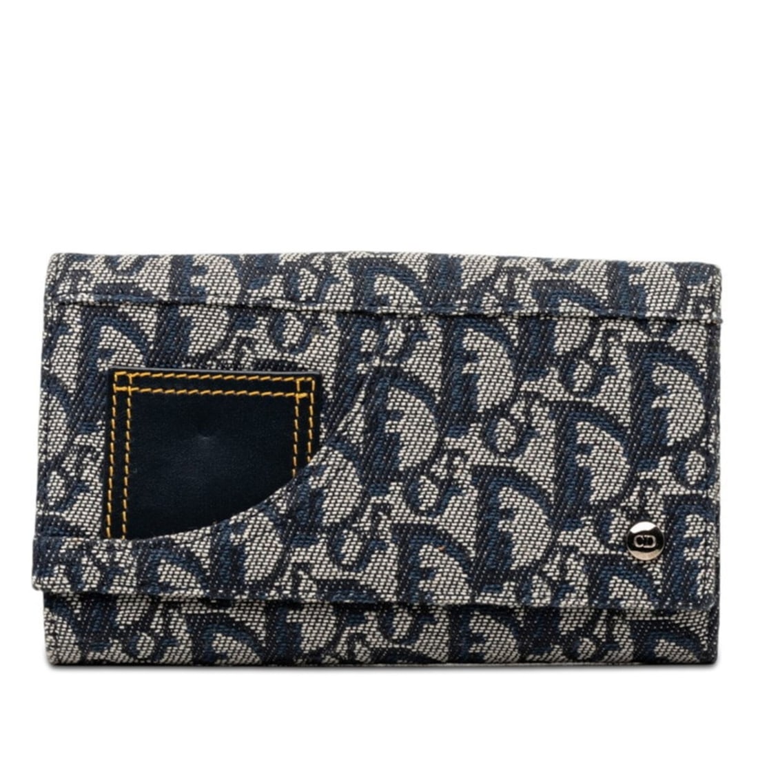 Christian Dior Dior Trotter Long Wallet, Navy and White Canvas Leather, Women's (1 of 15)