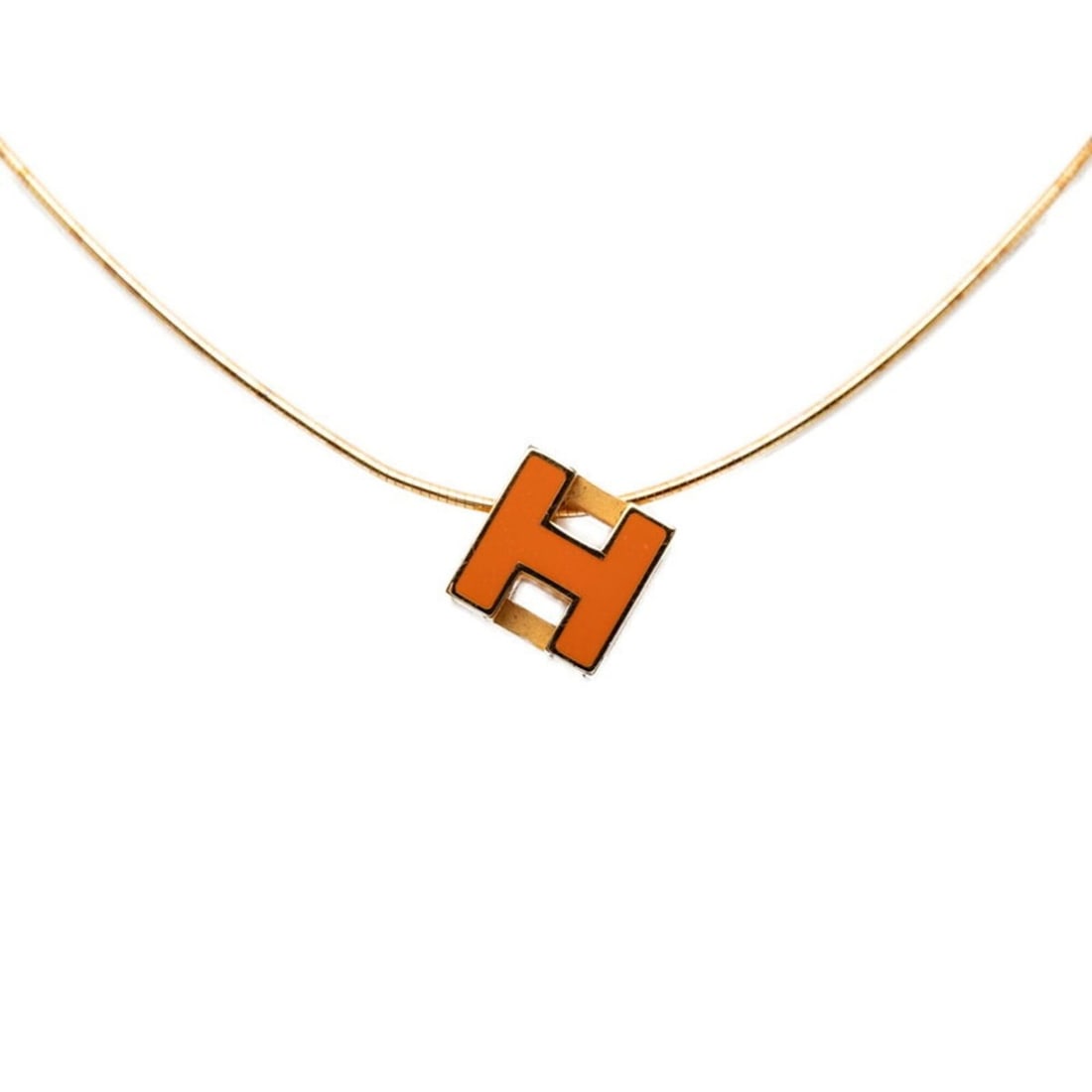 Hermes Cage d'H H-Cube Necklace, Gold Orange Plated Enamel, Women's HERMES: --- Catalog ---Category: SizePendant Size: 11.8mm x 11.8mm / 0.46'' x 0.46''Neck Circumference: 42 cm / 16.53''Category: DesignColor: Gold, OrangeGender: WomenMaterial: EnamelNecklace Type: NecklaceCa