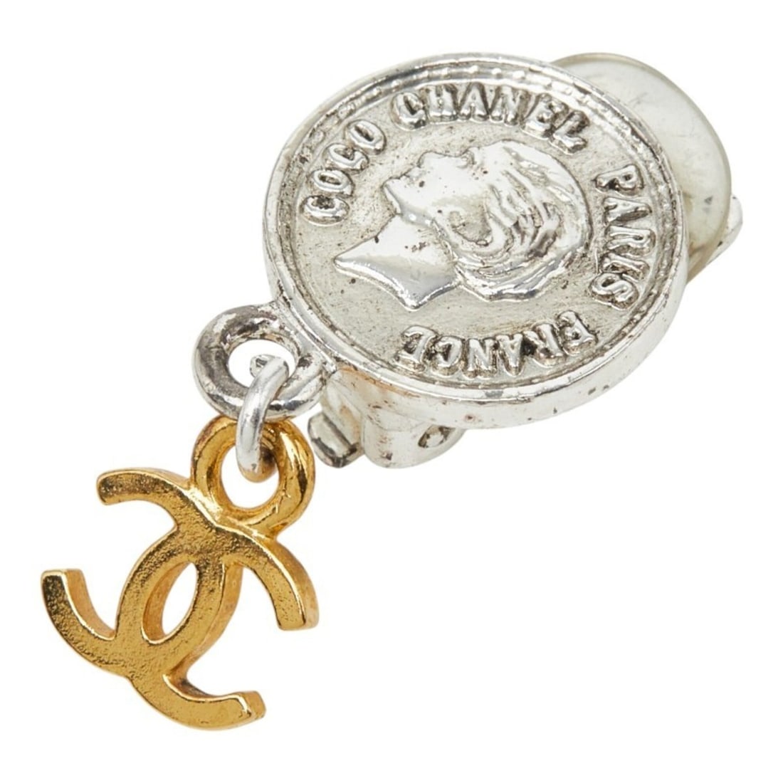 Chanel Coco Mark Medallion Vintage Earring (Single Earring) Silver Gold Metal Plated Women's CHANEL (1 of 11)