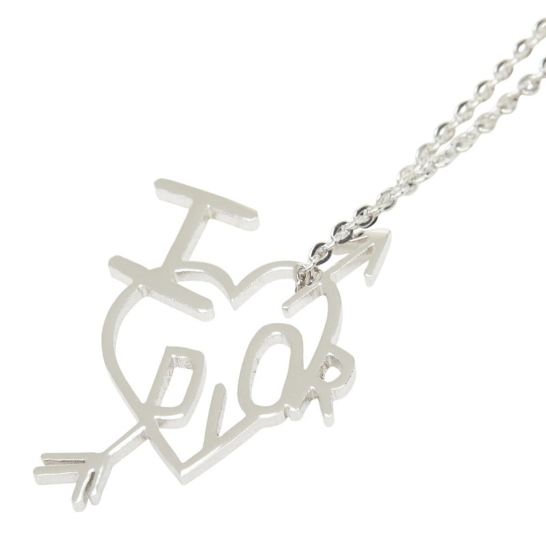 Christian Dior Dior I LOVE DIOR Pendant Necklace, Silver Metal, Women's: --- Catalog ---Category: SizePendant Size: 29.4mm x 22.6mm / 1.15'' x 0.88''Neck Circumference: 44.5 cm / 17.51''Category: DesignColor: SilverGender: WomenMaterial: MetalNecklace Type: NecklaceCategor