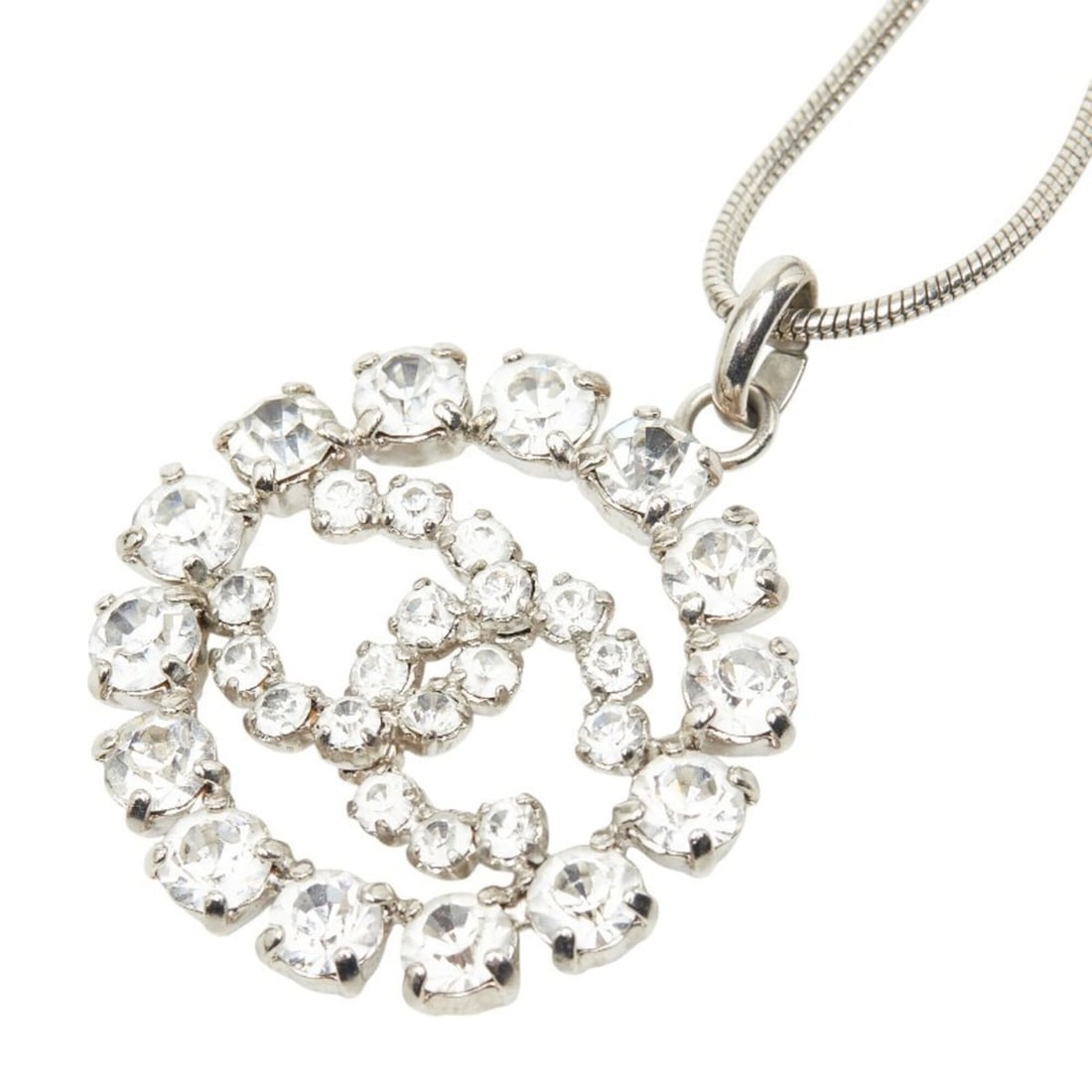 Chanel Coco Mark Pendant Necklace 00A Silver Metal Rhinestone Women's CHANEL (1 of 13)