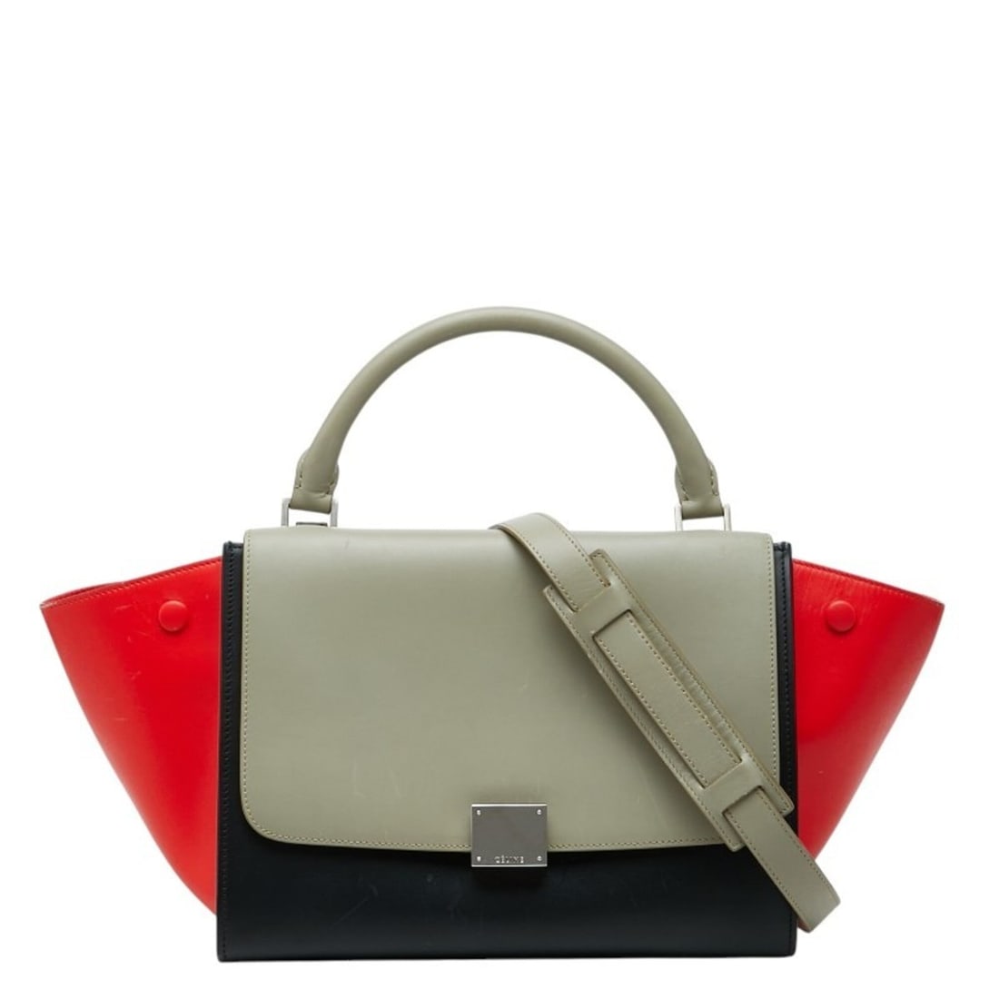 Celine Trapeze Handbag/Shoulder Bag, 2-Way, Beige, Red, Black Leather, Women's CELINE (1 of 13)