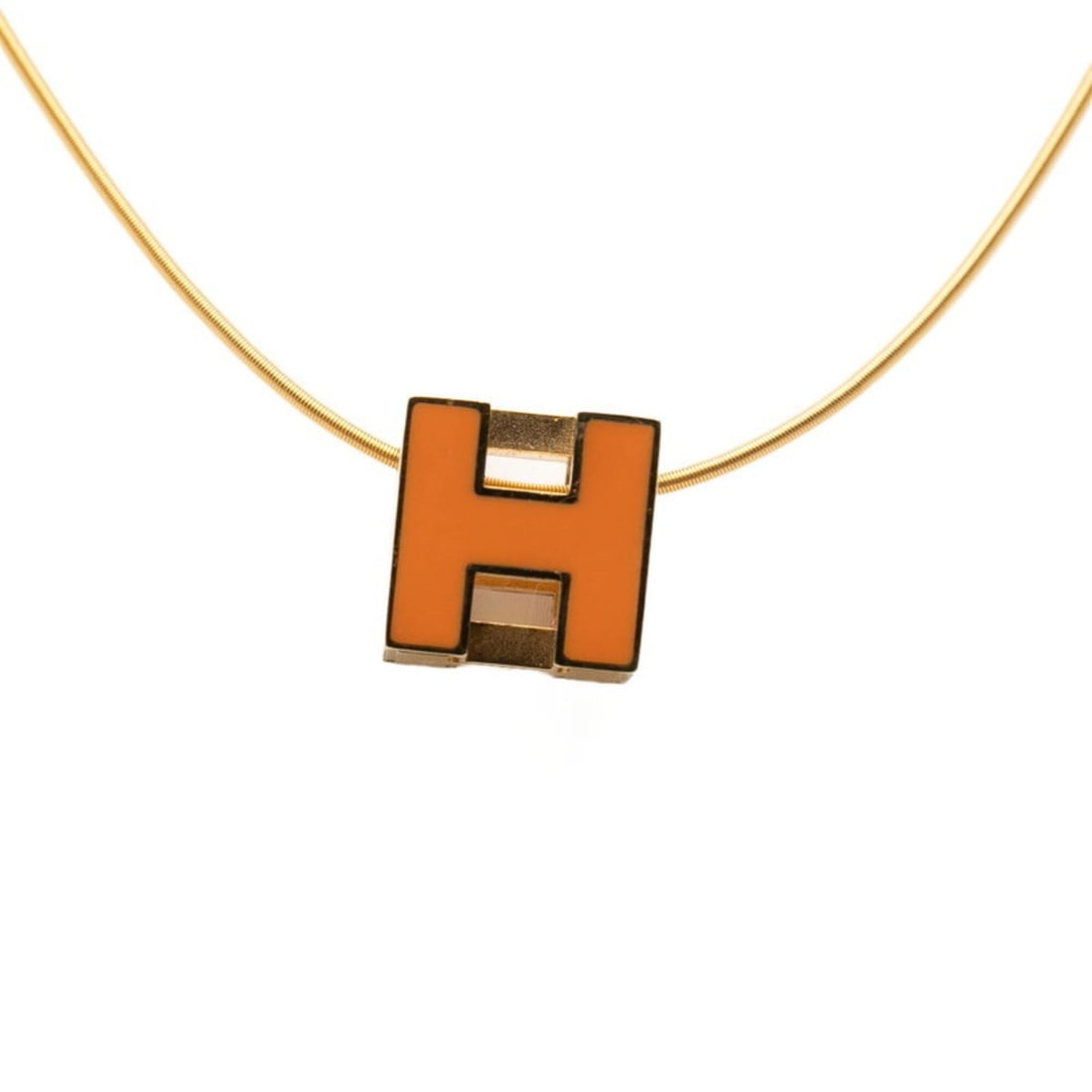 Hermes Cage d'H H-Cube Pendant Necklace, Gold Orange Plated, Women's. (1 of 10)