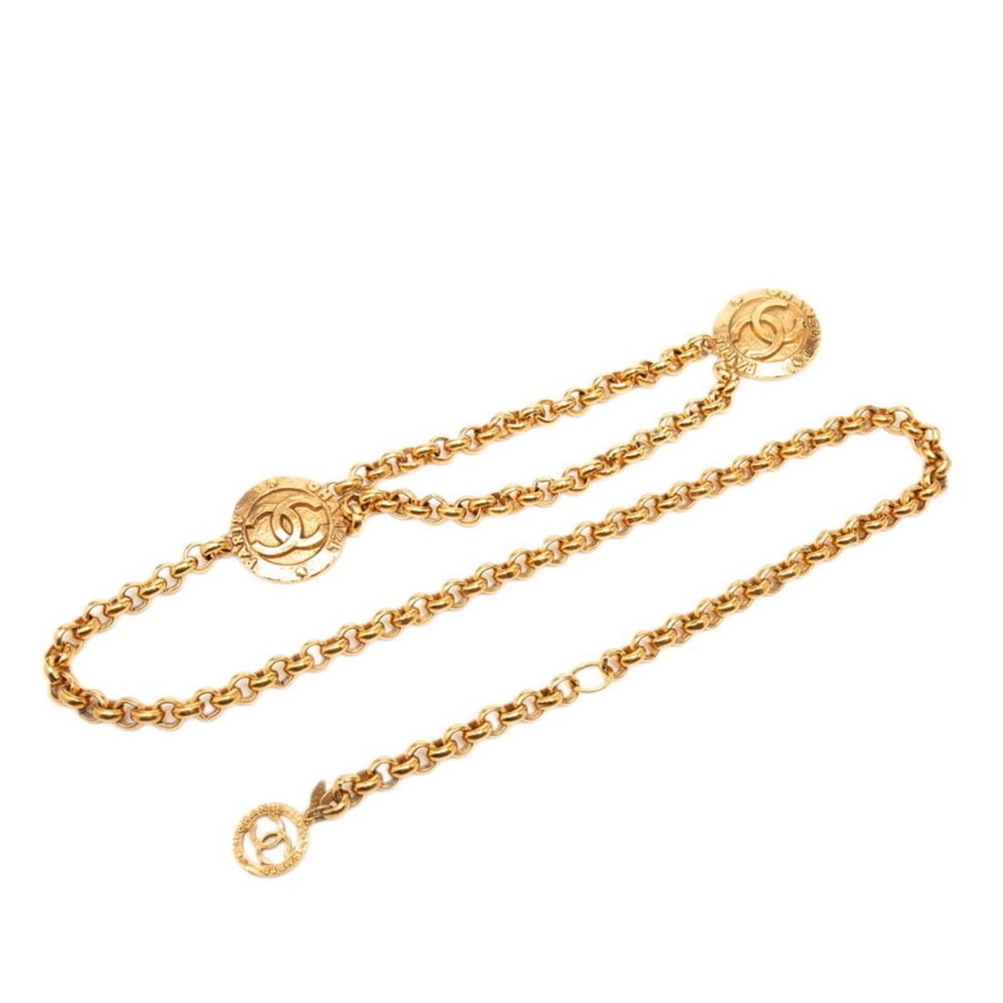 Chanel Coco Mark Vintage Chain Belt, 28 Stamp, Gold Plated, Women's CHANEL: --- Catalog ---Category: SizeLength: 94cm / 37''Category: DesignType: Chain beltColor: GoldGender: WomenCategory: GeneralBrand: Chanel--- Item List ---Section: ConditionRanking: Rank AB Used - Traces 