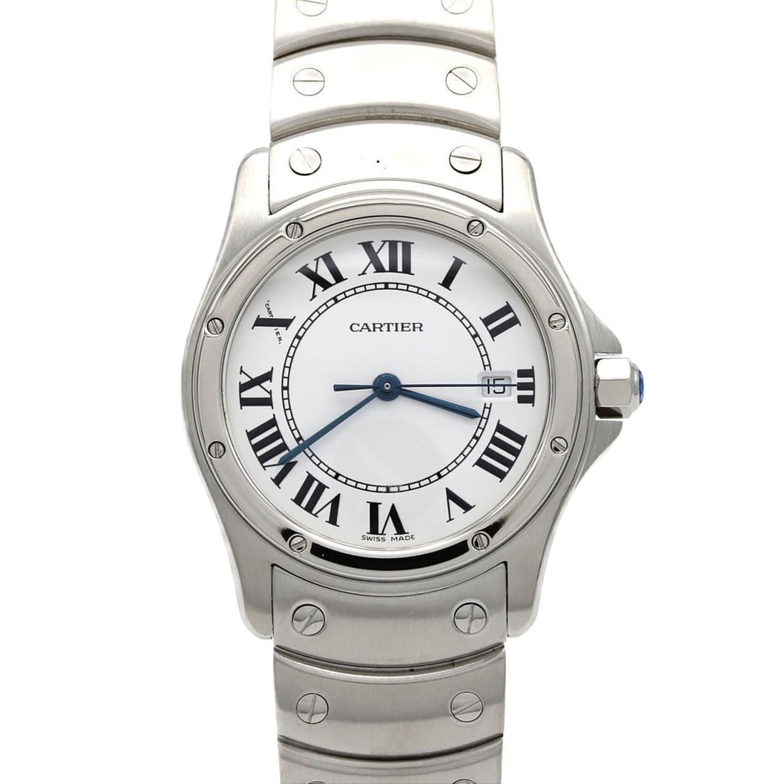 Cartier Santos Round MM W20027K1 SS Quartz Watch: --- Catalog ---Category: SizeWrist Size: 14.5cm / 5.7''Case Diameter: 29.5mm / 1.16''Category: DesignType: WristwatchGender: Men,WomenColor (Dial): WhiteMaterial (Band): Stainless steelMaterial (Case)
