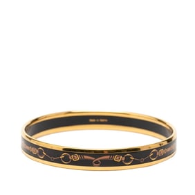 Hermes Email PM Enamel Bracelet Bangle Gold Black Plated Women's HERMES