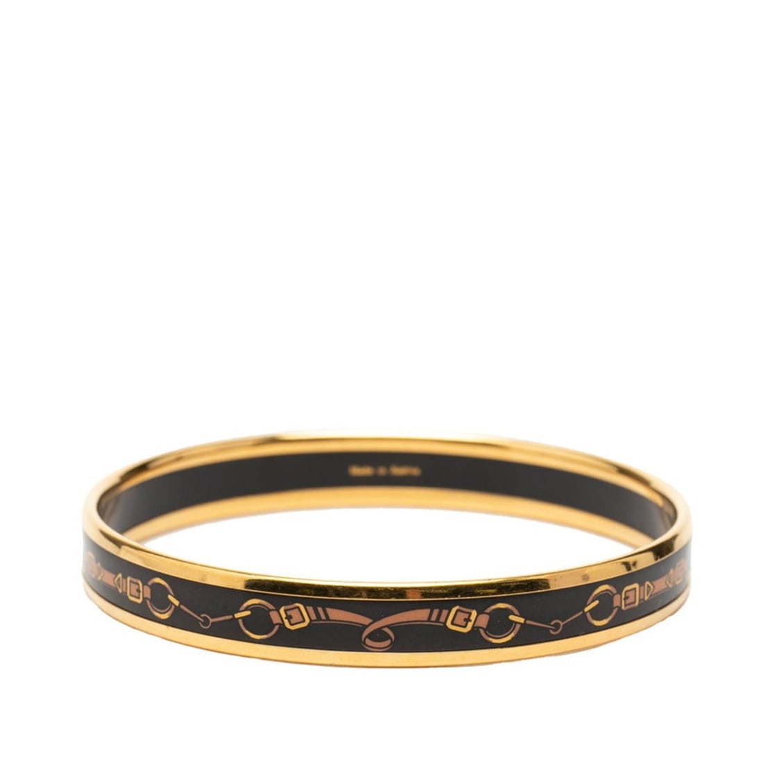 Hermes Email PM Enamel Bracelet Bangle Gold Black Plated Women's HERMES (1 of 9)