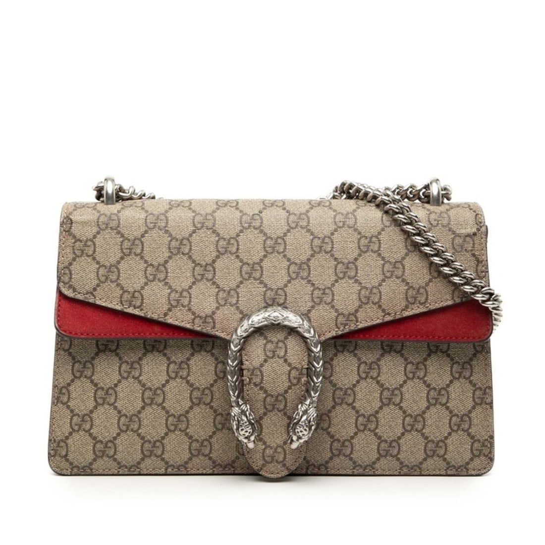 Gucci GG Supreme Dionysus Medium Chain Shoulder Bag 400249 Beige Red Suede Women's GUCCI: --- Catalog ---Category: SizeStrap Drop: 36cm / 14.17''Size (HxWxD): 18.5cm x 27.5cm x 5cm / 7.28'' x 10.82'' x 1.96''Category: DesignType: Shoulder bagColor: Beige, Red colorGender: WomenMaterial: PV