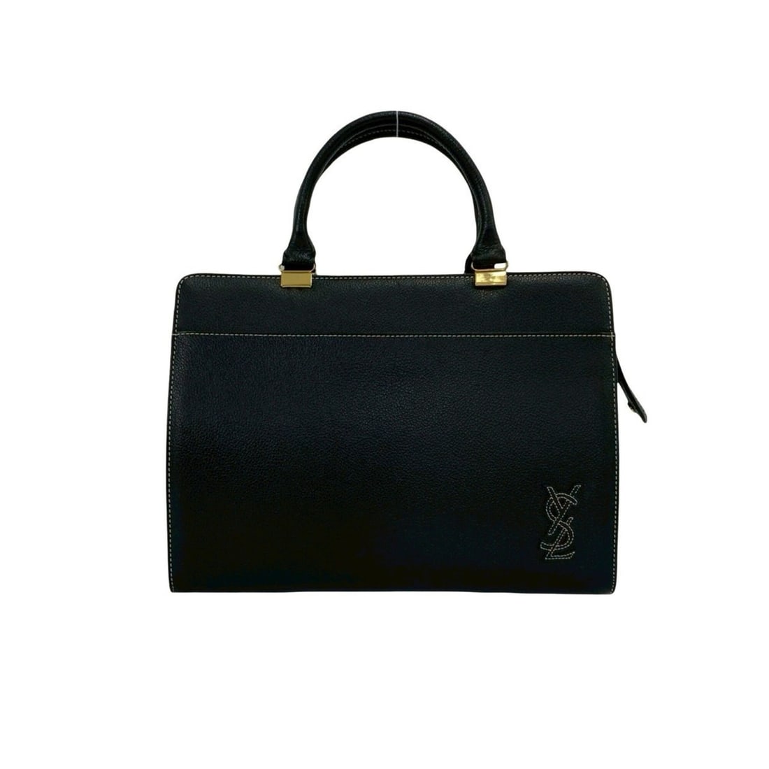 YVES SAINT LAURENT Vintage YSL Logo Leather Handbag Mini Tote Bag Black 26069 (1 of 14)