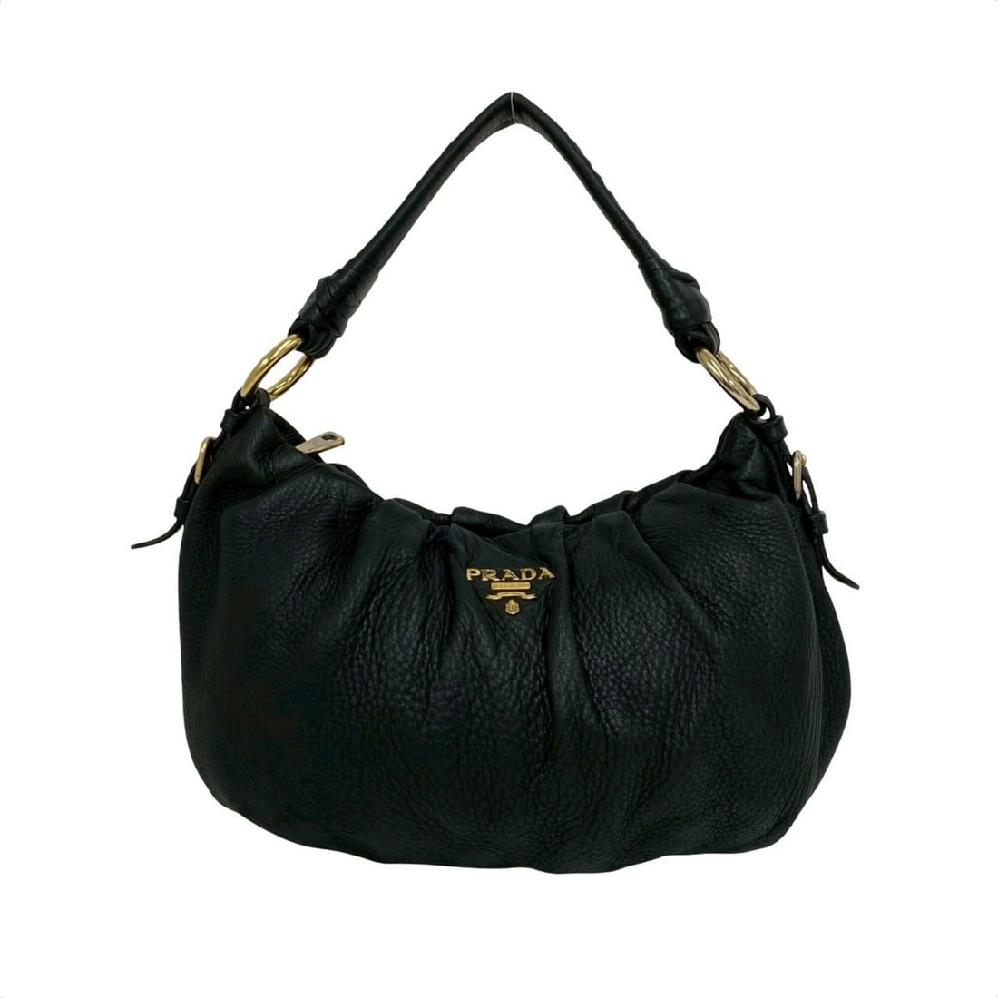 PRADA Prada Logo Gold Hardware Leather Semi One Shoulder Bag Mini Tote Handbag Black 20975: --- Catalog ---Category: SizeSize (HxWxD): 25.5cm x 42cm x 9cm / 10.03'' x 16.53'' x 3.54''Category: DesignType: Handbag, Shoulder bag, Tote bagColor: BlackGender: WomenMaterial: Leather Category: Gen