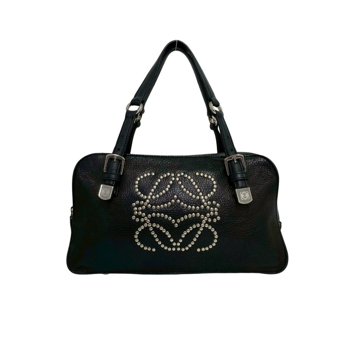 LOEWE Anagram Studded Logo Leather Handbag Mini Tote Bag Boston Black 40190: --- Catalog ---Category: SizeSize (HxWxD): 16.5cm x 29cm x 10cm / 6.49'' x 11.41'' x 3.93''Category: DesignType: Boston bag, Handbag, Tote bagColor: BlackGender: WomenMaterial: Leather Category: Gener