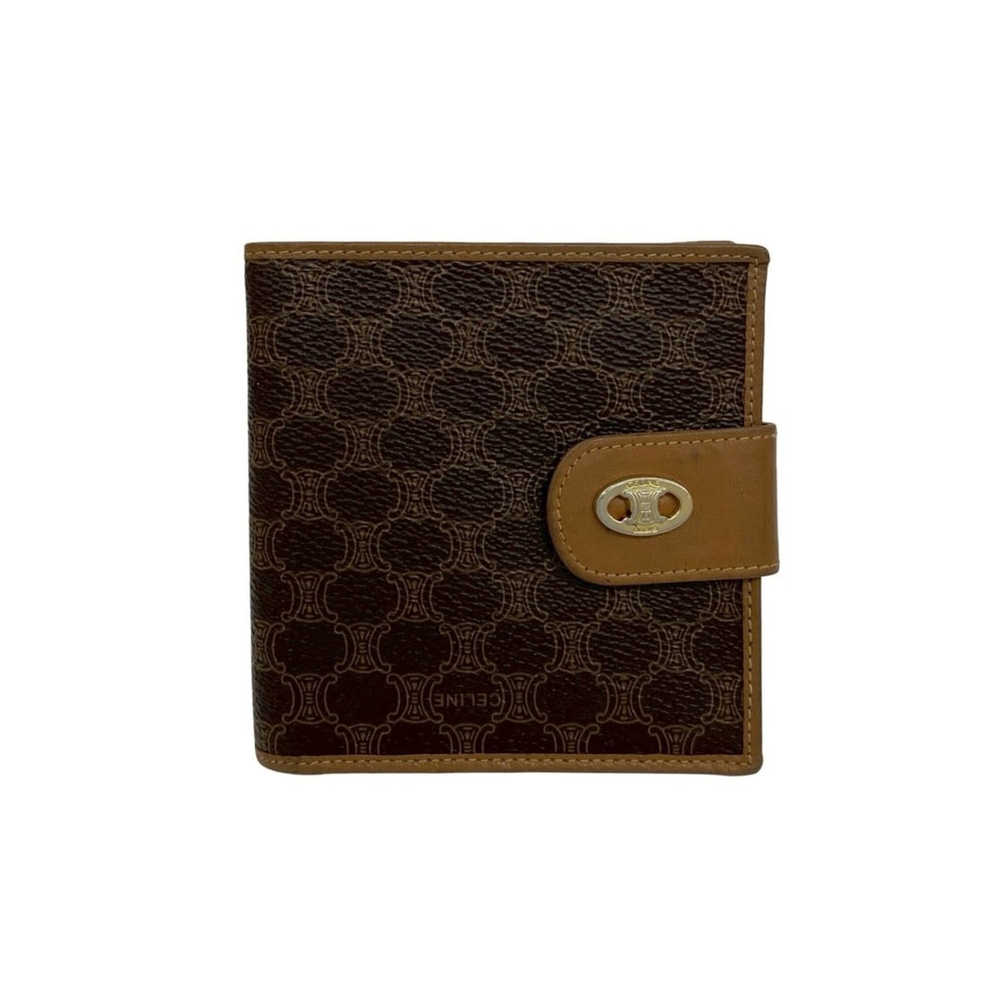 CELINE Vintage Macadam Blazon Triomphe Logo Hardware Leather Bi-fold Wallet Mini Brown 54190 (1 of 10)