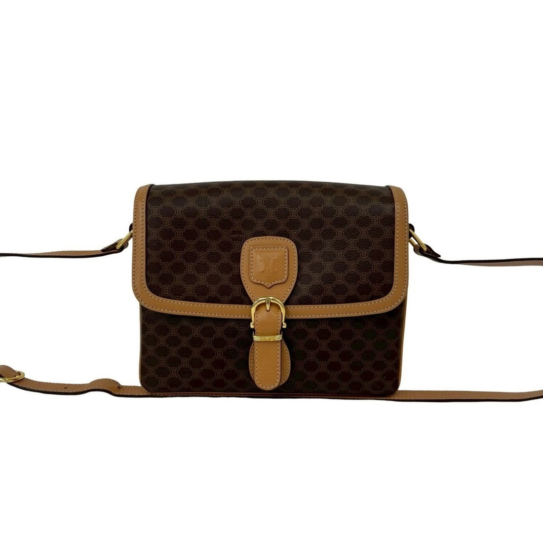 CELINE Vintage Macadam Blazon Triomphe Pattern Logo Leather One Shoulder Bag Brown 27535 (1 of 13)