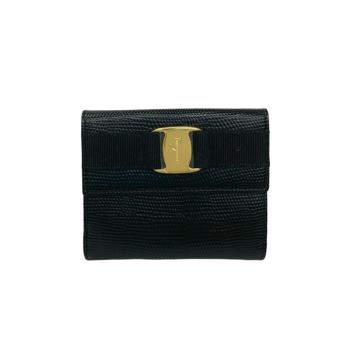 Salvatore Ferragamo Vara Ribbon Leather Bi-fold Wallet, Black, 82186 (1 of 10)