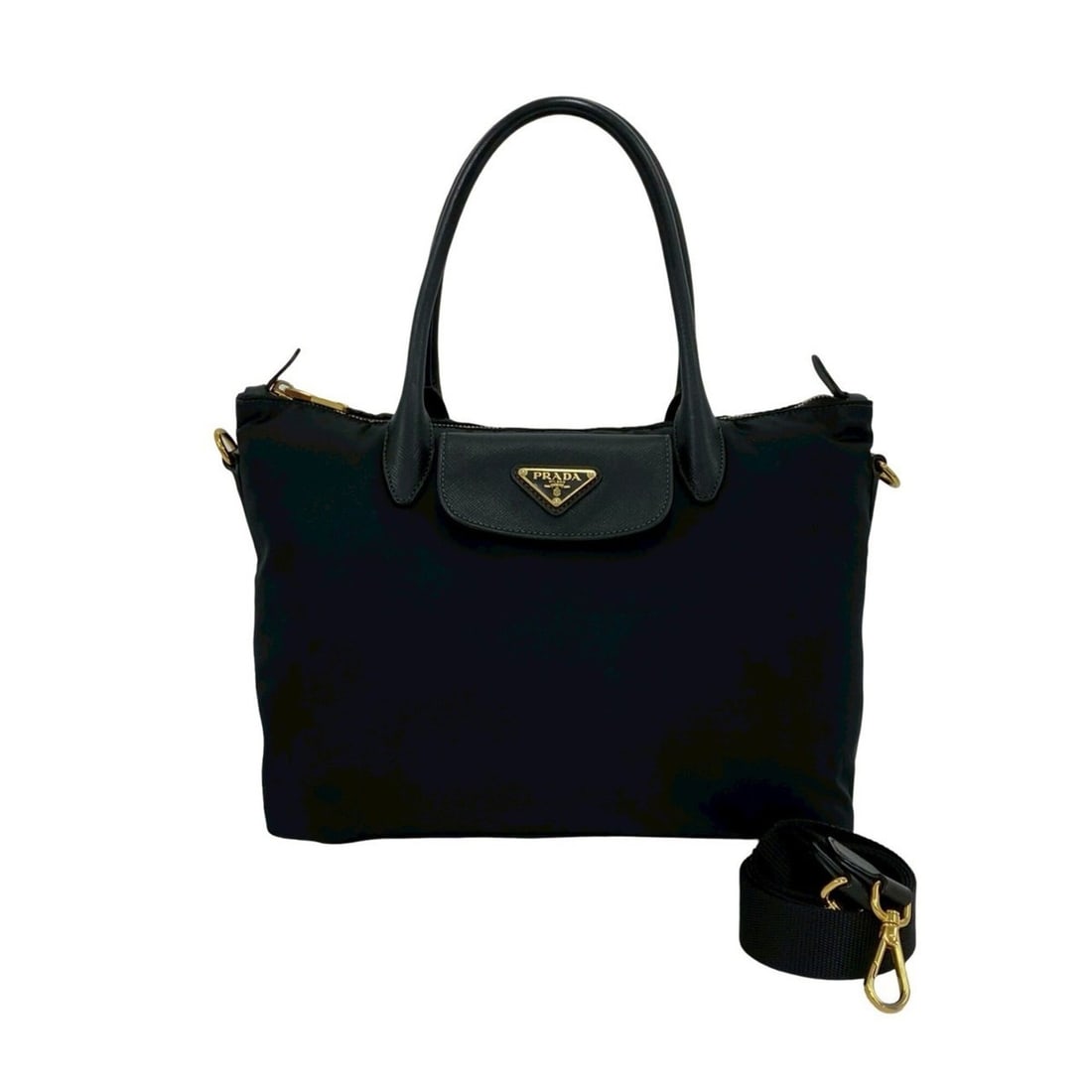 PRADA Prada Triangle Logo Hardware Tessuto Nylon Leather Genuine 2-way Shoulder Bag Handbag Black: --- Catalog ---Category: SizeSize (HxWxD): 21cm x 30cm x 17.5cm / 8.26'' x 11.81'' x 6.88''Category: DesignType: Handbag, Shoulder bagColor: BlackGender: WomenMaterial: Nylon , Leather Category: Gener