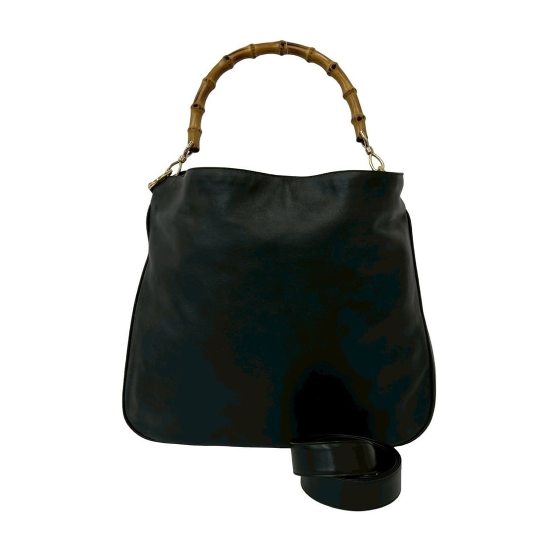 GUCCI Old Gucci Bamboo 2-way Leather Shoulder Bag/Handbag/Tote Bag, Black, 68481 (1 of 10)