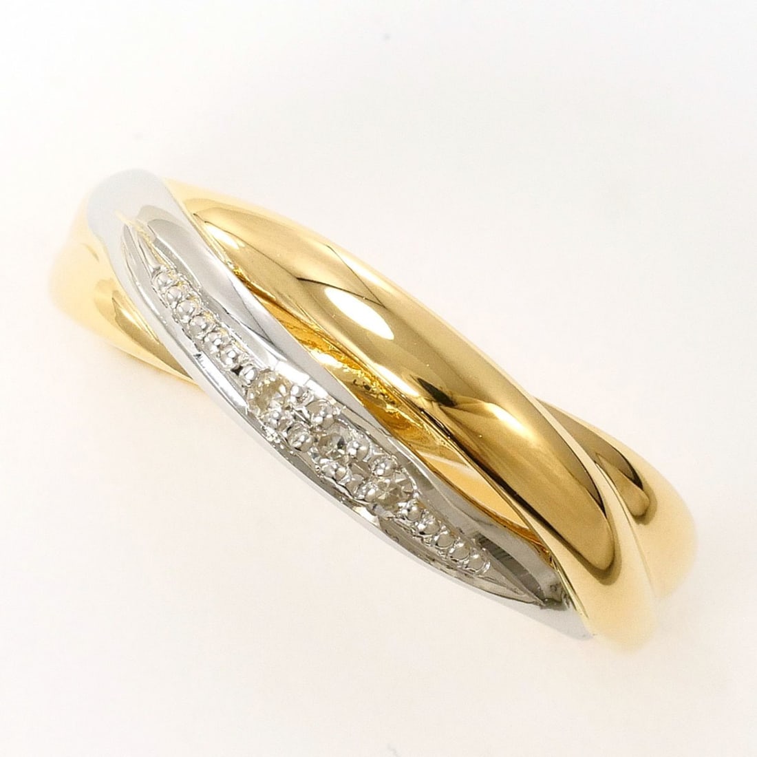 PT900 Platinum 18K Yellow Gold Ring with Diamond (carat weight not stamped), Total Weight 2.6g,: --- Catalog ---Category: SizeWidth: 5mm / 0.2''Weight: 2.6g / 0.09oz.JP Size: 11US Size: 6Category: DesignType: Band ringColor: Platinum, Yellow goldMetal: Gold, PlatinumStone: DiamondGender: WomenMat