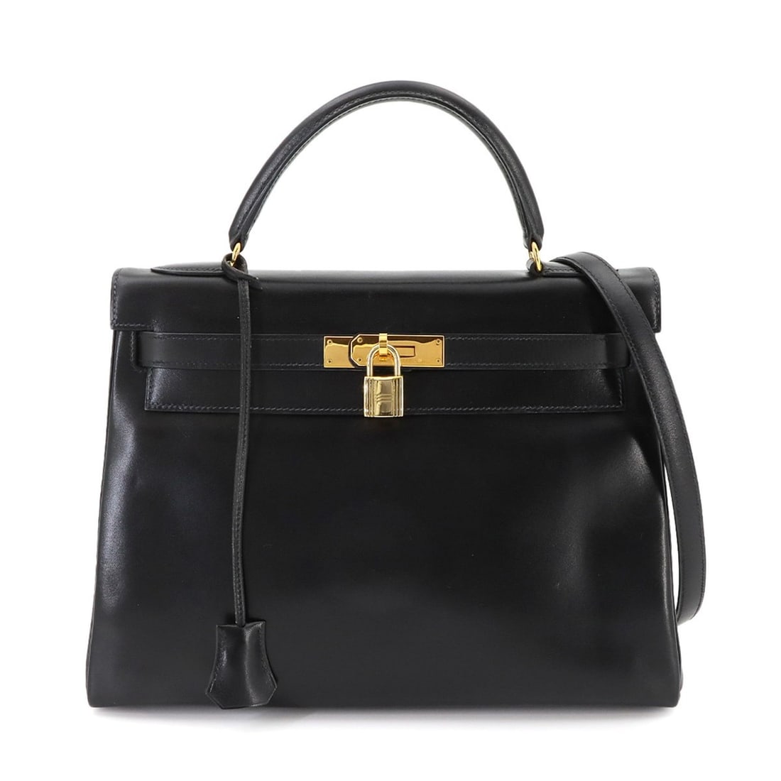 Hermes Kelly 32, Box Calf Leather, Black, 2-way Handbag/Shoulder Bag, Inside Stitching, ?X Stamp,: --- Catalog ---Category: SizeSize (HxWxD): 22cm x 31.5cm x 12cm / 8.66'' x 12.4'' x 4.72''Category: DesignType: HandbagColor: BlackGender: WomenMaterial: Box calf leather Category: GeneralBrand: Herme