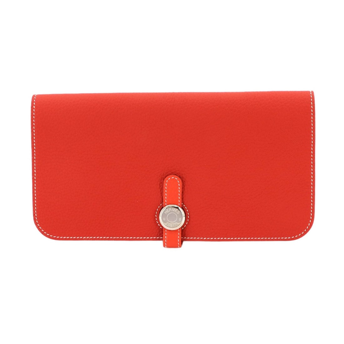 Hermes Dogon Long Bi-fold Wallet, Togo Leather, Geranium/Capucines, ?Q Stamp, Silver Hardware. (1 of 10)