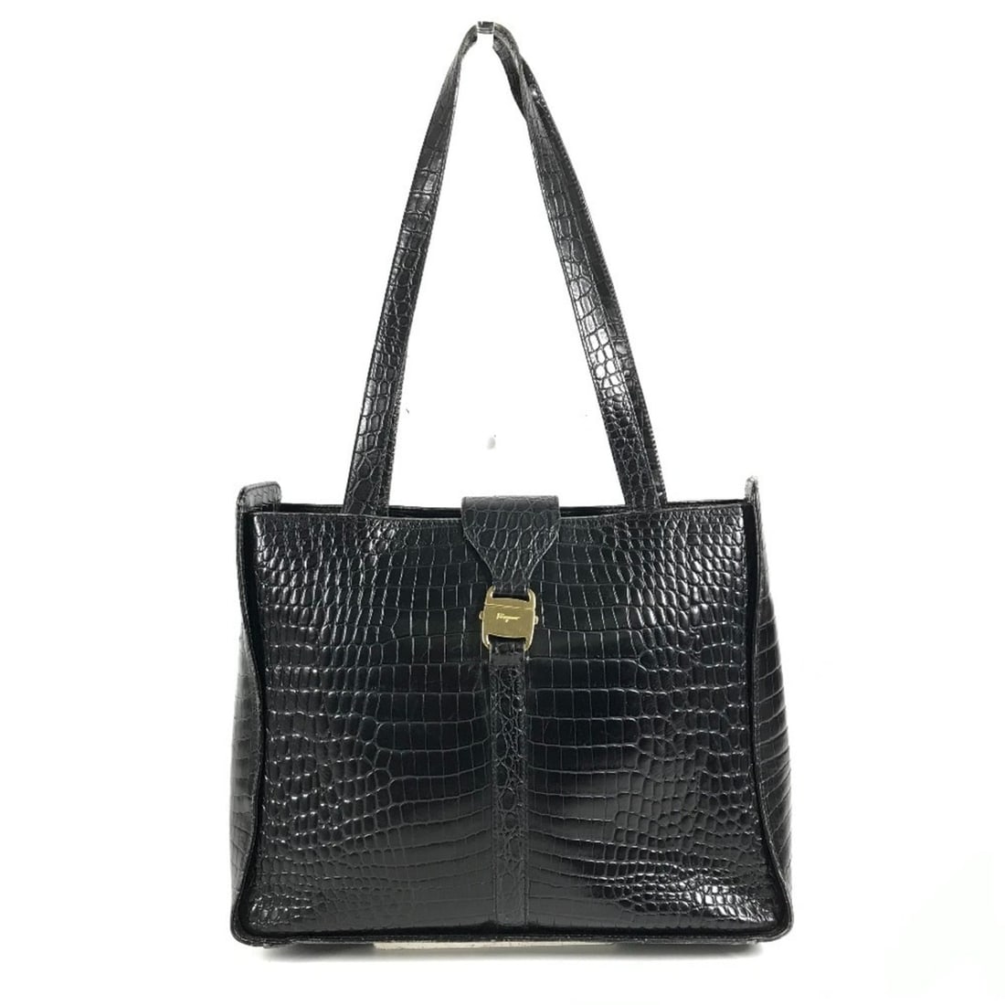 Salvatore Ferragamo logo bag, shoulder tote embossed leather, black, for men and women.: --- Catalog ---Category: SizeSize (HxWxD): 25cm x 32.5cm x 10cm / 9.84'' x 12.79'' x 3.93''Category: DesignType: Shoulder bag, Tote bagColor: Black, GoldGender: Men,WomenMaterial: Leather Leather/Fur 