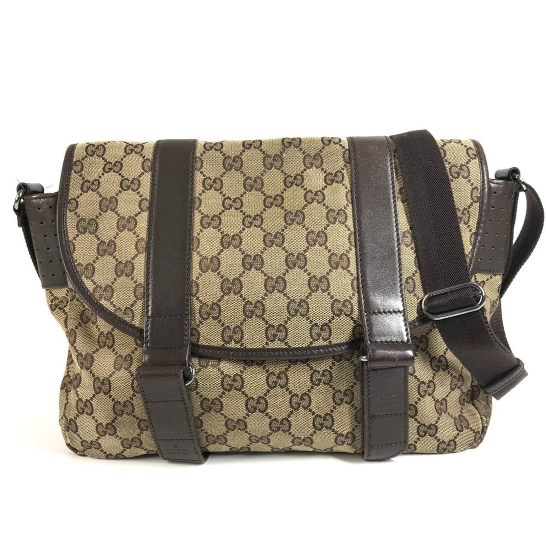 GUCCI 145859 GG Logo Crossbody Bag, Flap Messenger Shoulder Canvas Leather, Men's & Women's, Beige (1 of 17)