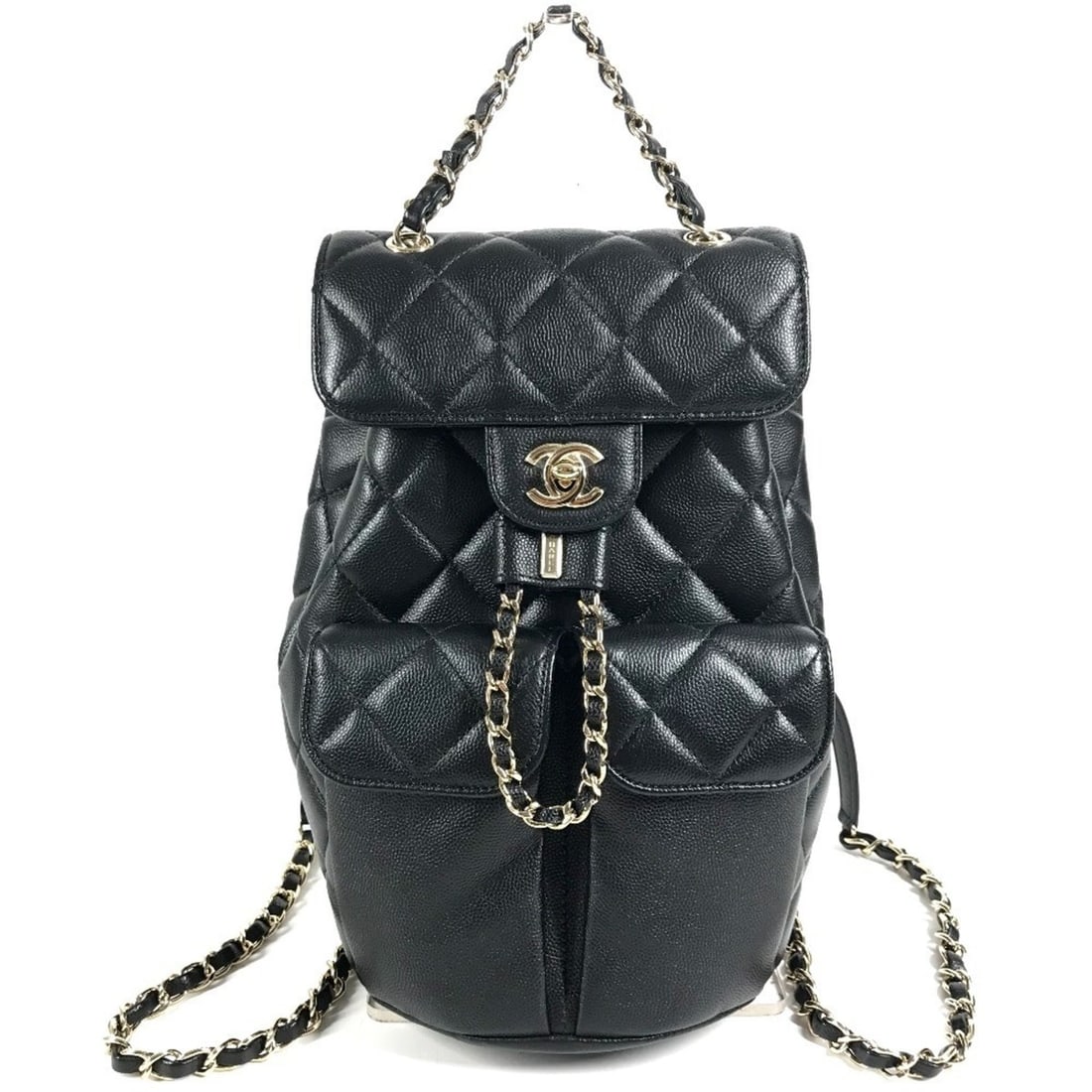 CHANEL AS3290 Coco Mark CC Logo Quilted Matelassé Chain Backpack with Double Pockets, Caviar (1 of 15)
