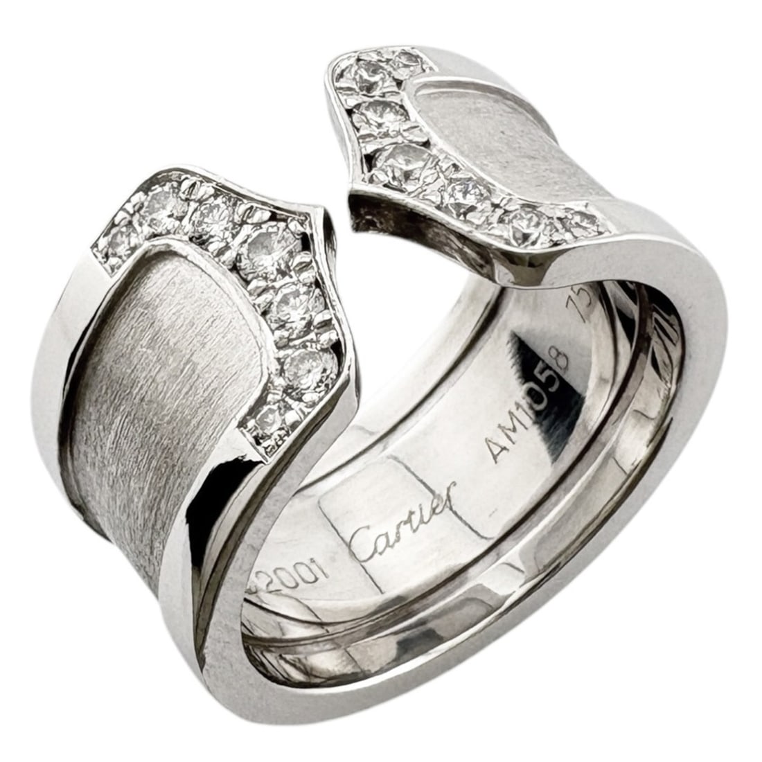 Cartier C2 Ring, 18K White Gold Ring with Diamonds, Women's, CARTIER: --- Catalog ---Category: SizeJP Size: 10US Size: 5.5Category: DesignType: Band ringColor: SilverStone: DiamondGender: WomenMaterial: White gold (18K)Category: GeneralBrand: Cartier--- Item List ---Sec