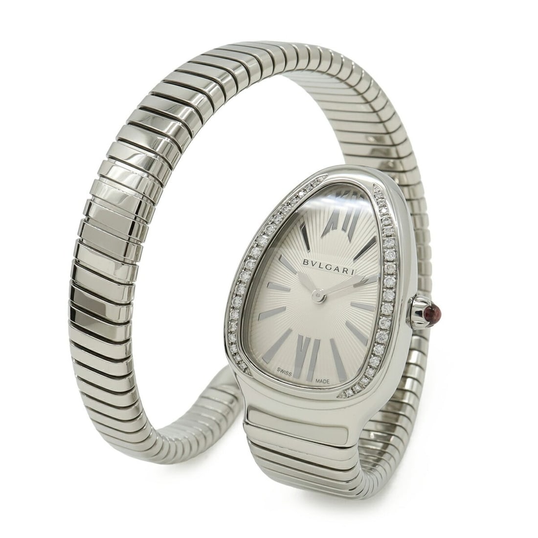BVLGARI Bulgari Serpenti Tubogas Diamond Bezel Stainless Steel Silver Dial Ladies Quartz Watch SP35S: --- Catalog ---Category: SizeCase Diameter: 24mm / 0.94''Category: DesignType: WristwatchGender: WomenColor (Dial): SilverMaterial (Band): Stainless steelMaterial (Case): Stainless steelCategory: Gene