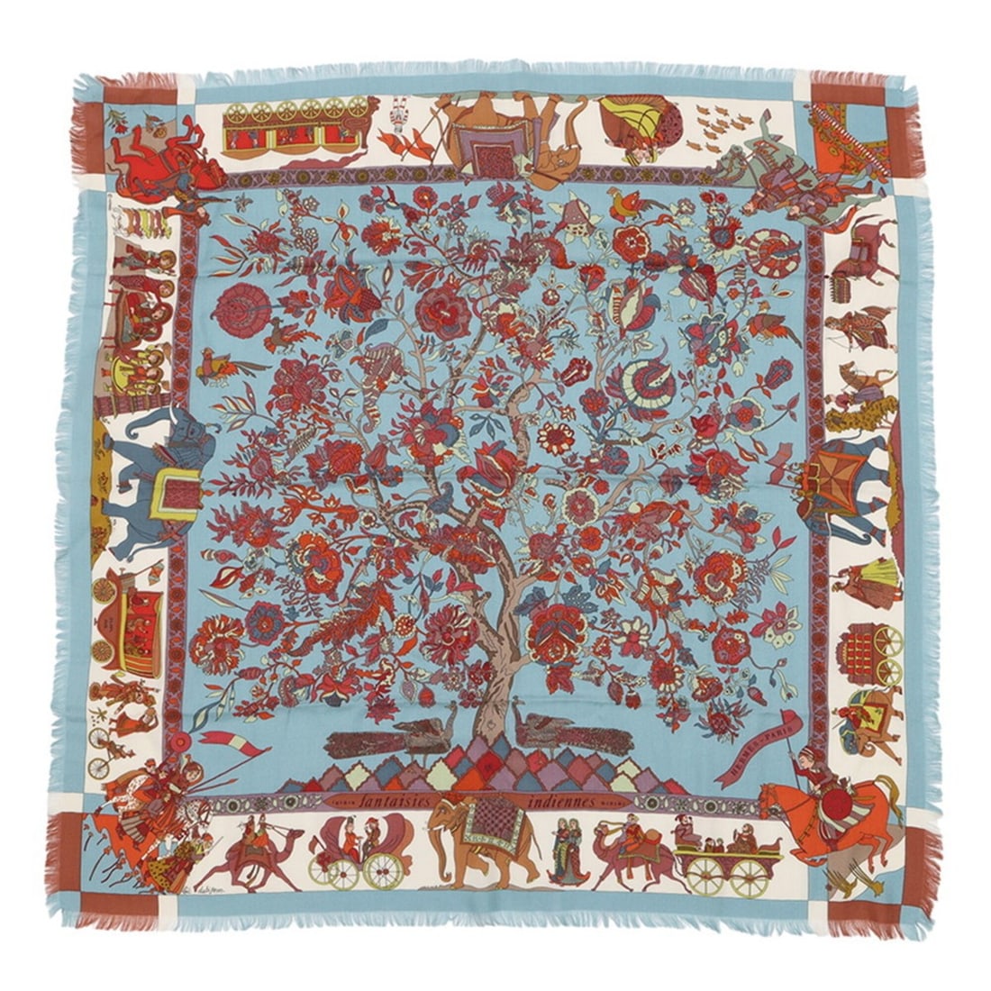 Hermes scarf muffler Carre 90 Fantaisies Indiennes Cashmere Silk HERMES 2008 Limited Edition SCARF (1 of 20)