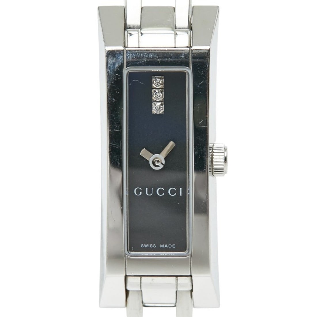 Gucci Square 3P Diamond G Logo Link Watch YA110510 Quartz Black Dial Stainless Steel Women's GUCCI: --- Catalog ---Category: SizeWrist Size: 16.5cm / 6.49''Case Diameter: 14.5mm / 0.57''Category: DesignType: WristwatchGender: WomenColor (Dial): BlackMaterial (Band): Stainless steelMaterial (Case): S