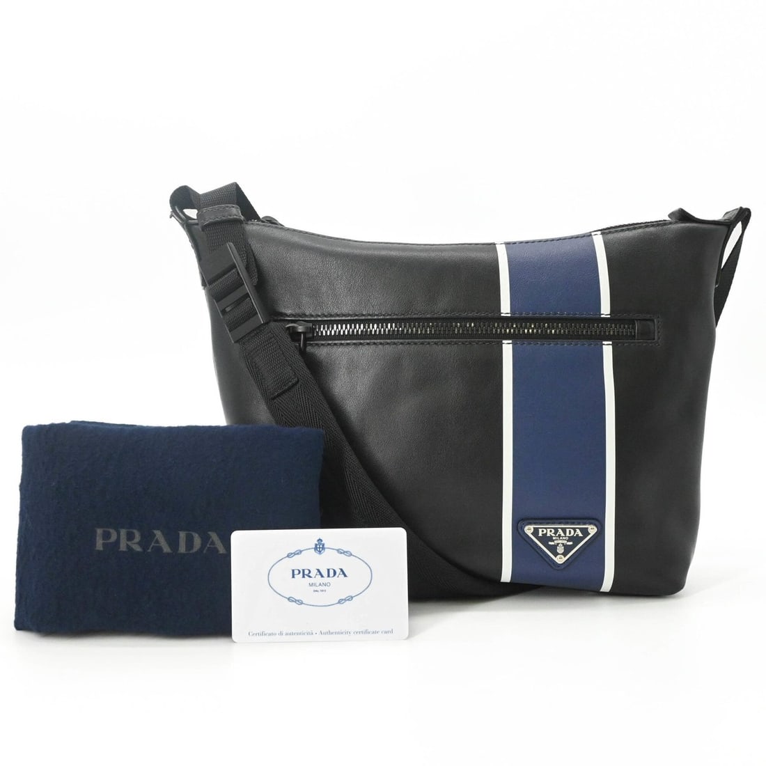 PRADA Prada Shoulder Bag Leather Triangle Black Blue 2VH078 (1 of 20)