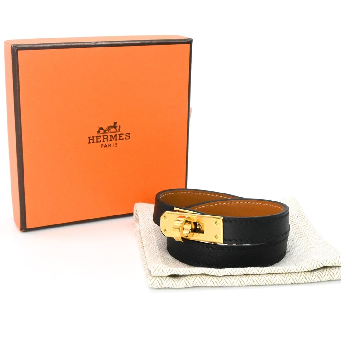 HERMES Mini Kelly Double Tour Bracelet, Veau Swift Leather, Women's, Black/Brown (1 of 20)