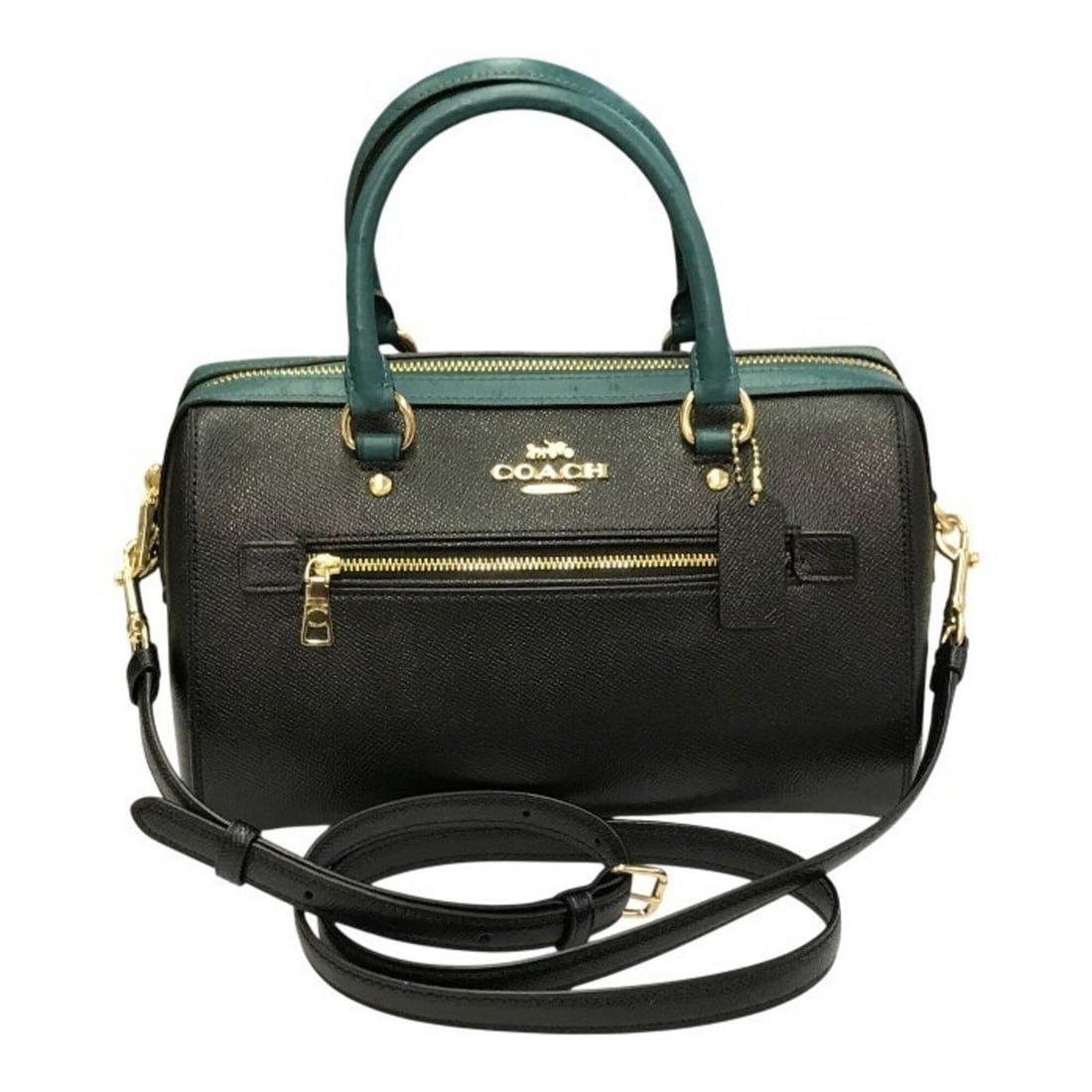 COACH Women's Leather Boston Bag, Black/Green, F88033 (1 of 19)