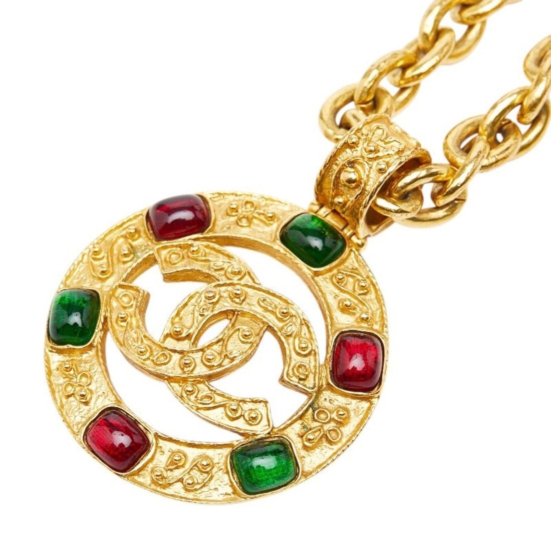 Chanel Coco Mark Gripoix Necklace, Gold Plated, Women's CHANEL: --- Catalog ---Category: SizePendant Size: 64.1mm x 46.6mm / 2.52'' x 1.83''Neck Circumference: 67.5 cm / 26.57''Category: DesignColor: GoldGender: WomenNecklace Type: NecklaceCategory: GeneralBrand: 