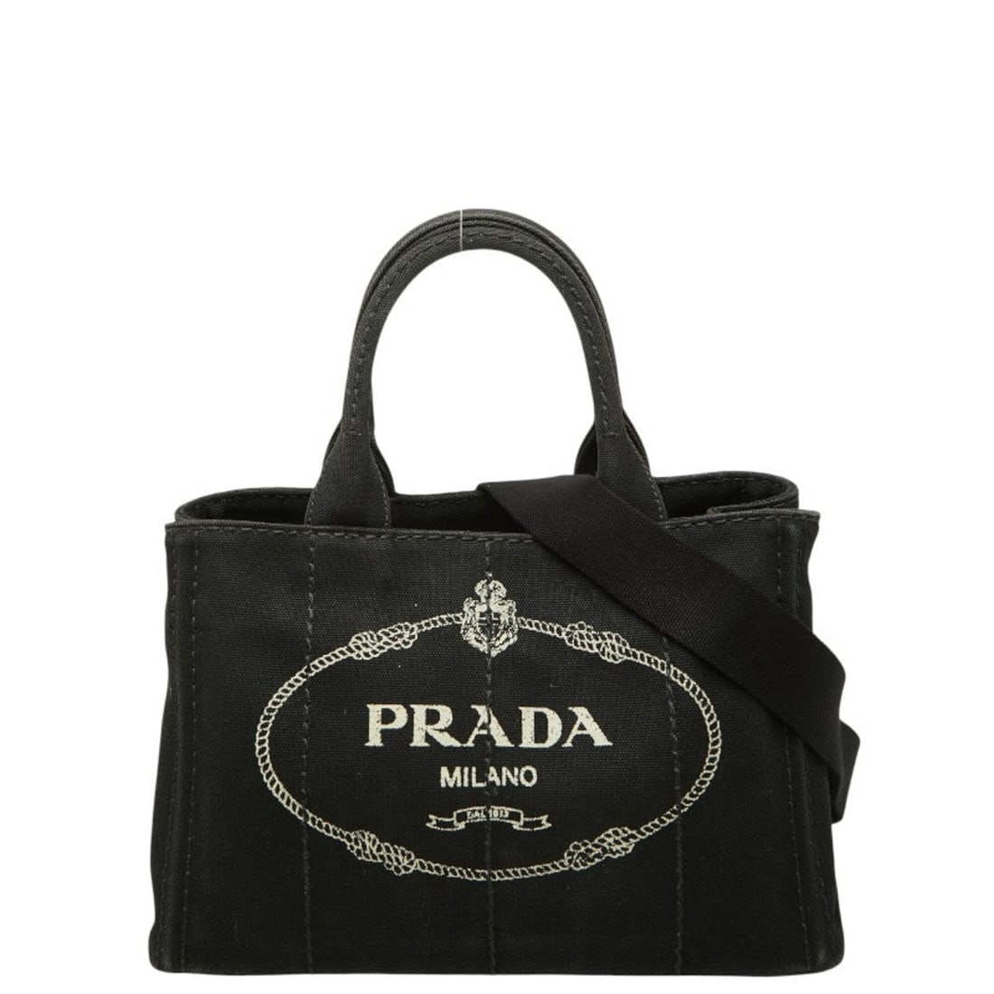 Prada Triangle Logo Plate Canapa Mini Handbag Shoulder Bag 2-Way Black Canvas Women's PRADA (1 of 20)