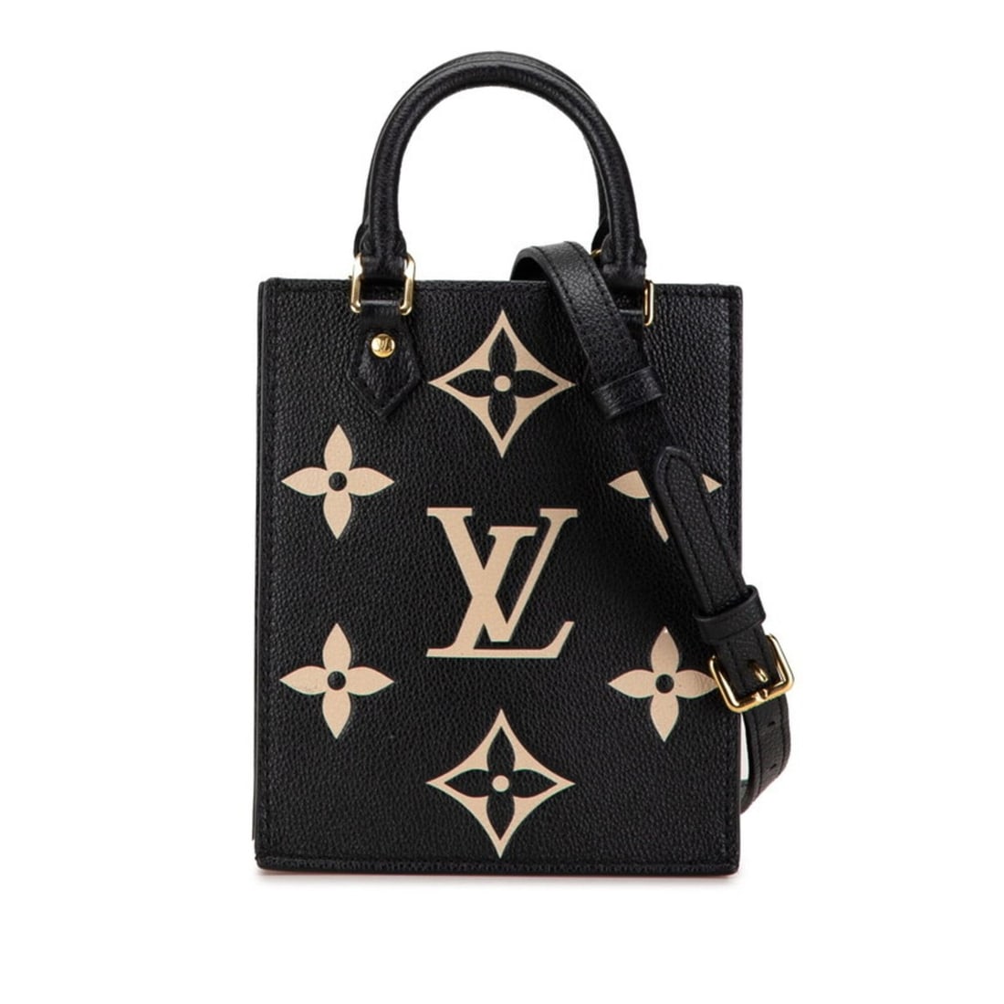 Louis Vuitton Monogram Empreinte Petite Sac Plat Handbag Shoulder Bag 2WAY M81416 Noir Beige Leather (1 of 16)