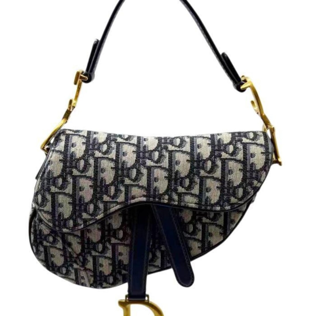 Christian Dior Saddle Bag Trotter Canvas Navy Leather Handbag for Women (1 of 20)