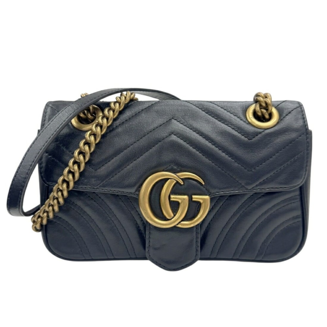 GUCCI 446744 GG Marmont Leather Shoulder Bag, Chain Shoulder, Black, Women's: --- Catalog ---Category: SizeSize (HxWxD): 22cm x 13cm x 6cm / 8.66'' x 5.11'' x 2.36''Strap Length: 65cm - 120cm / 25.59'' - 47.24''Category: DesignType: Shoulder bagColor: BlackGender: WomenMaterial