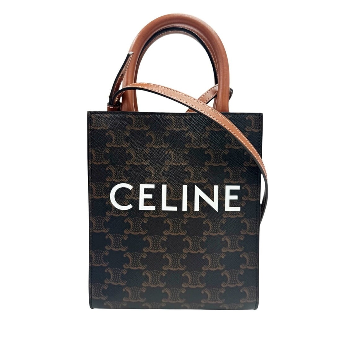 CELINE Celine Vertical Cabas Mini Triomphe Tote Bag Shoulder Leather Brown Women's (1 of 20)
